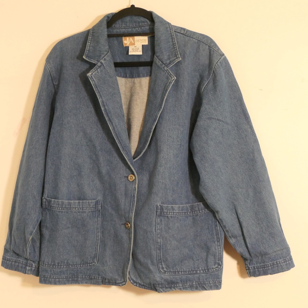 JA Denim Womens Denim Blazer PM Blue Coastal Grandma Layering Workwear Normcore